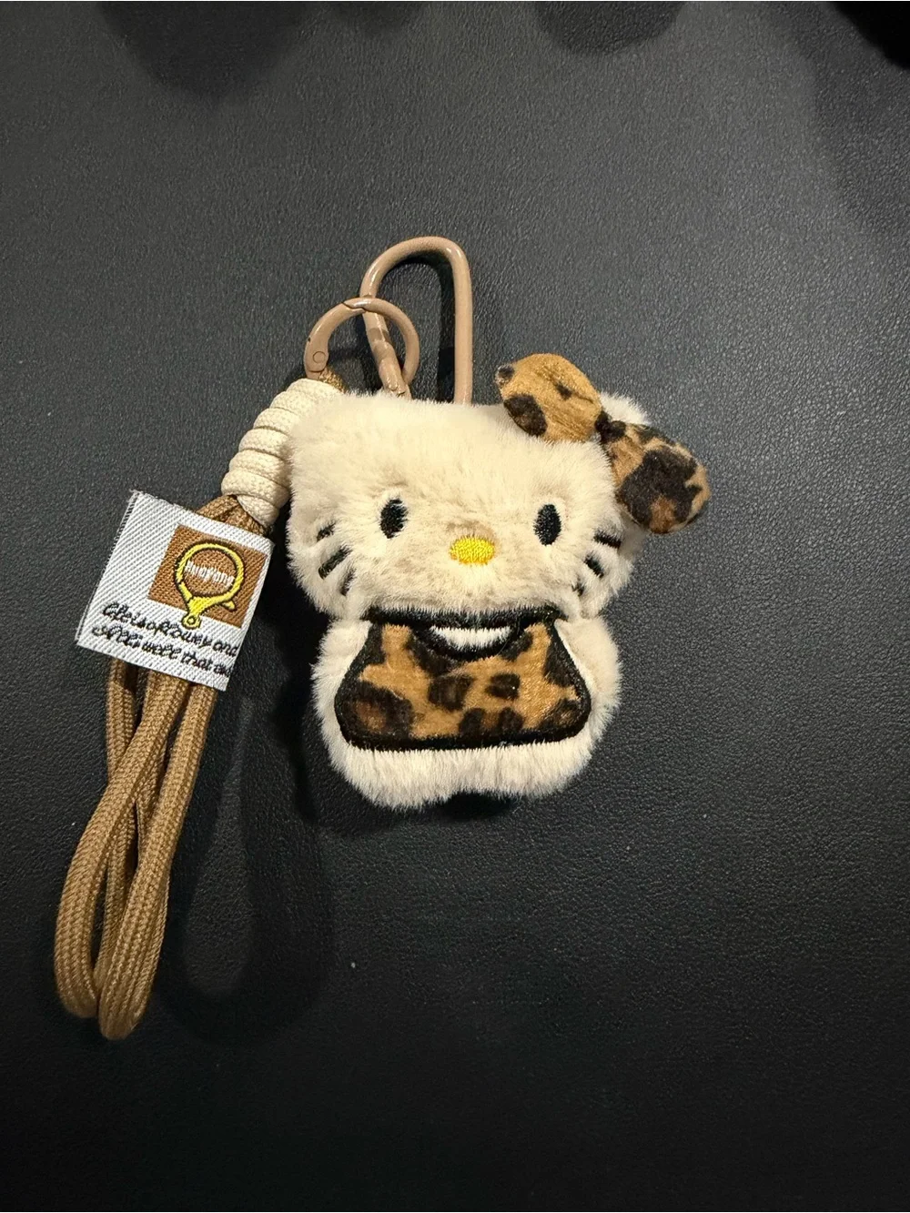 Sanrio Hello Kitty Cream Plush Keychain with Leopard Accents